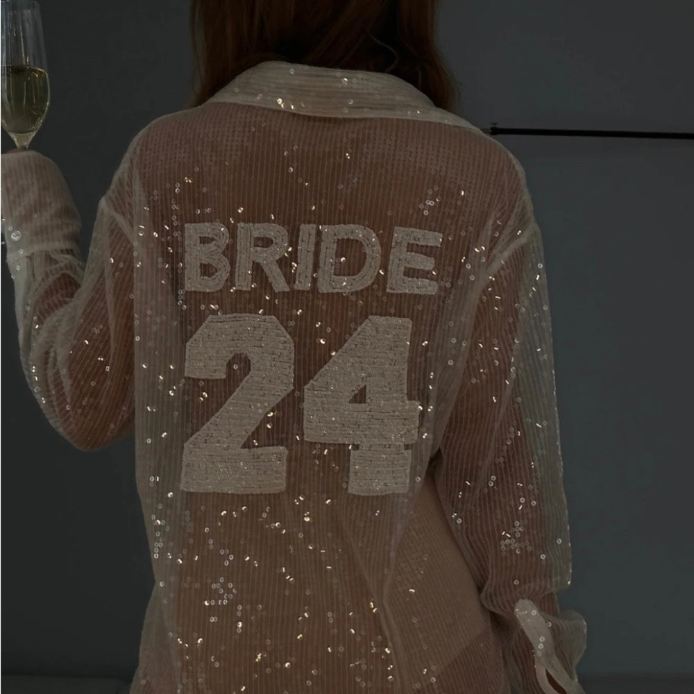 Chosen by Kyha TEAM BRIDE 24 Sequin Button Down or swim cover up